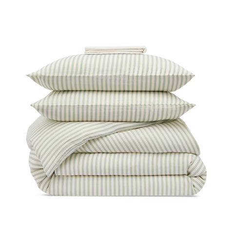 Parure Gaze de coton double épaisseur - Rayure Vintage Verte