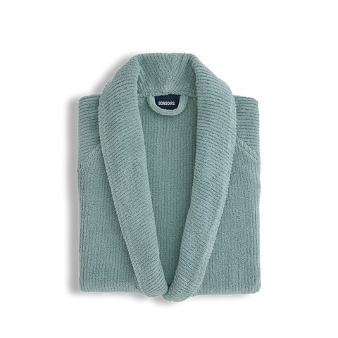Peignoir moelleux côtelé - Bleu Céladon