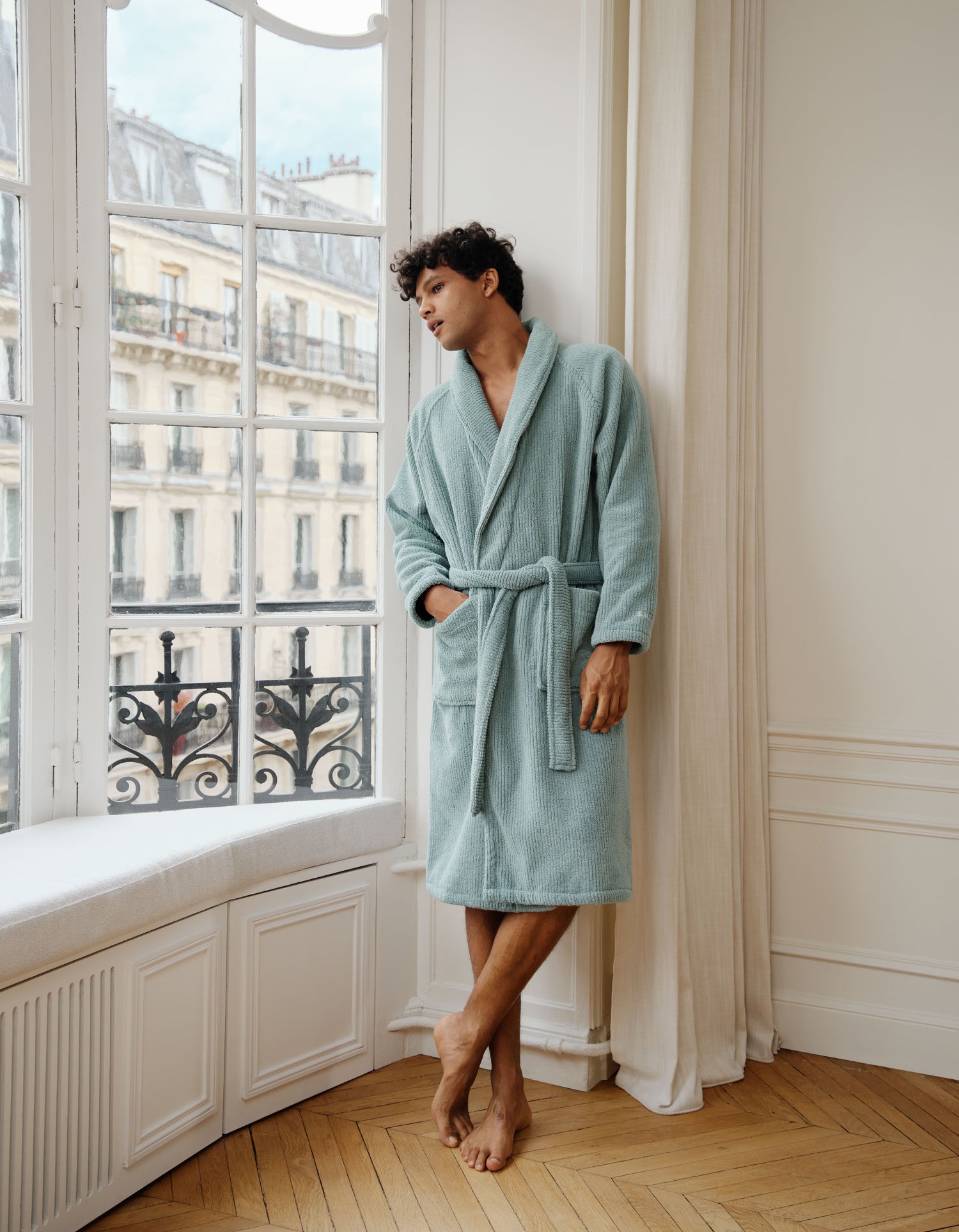 Peignoir moelleux côtelé - Bleu Céladon