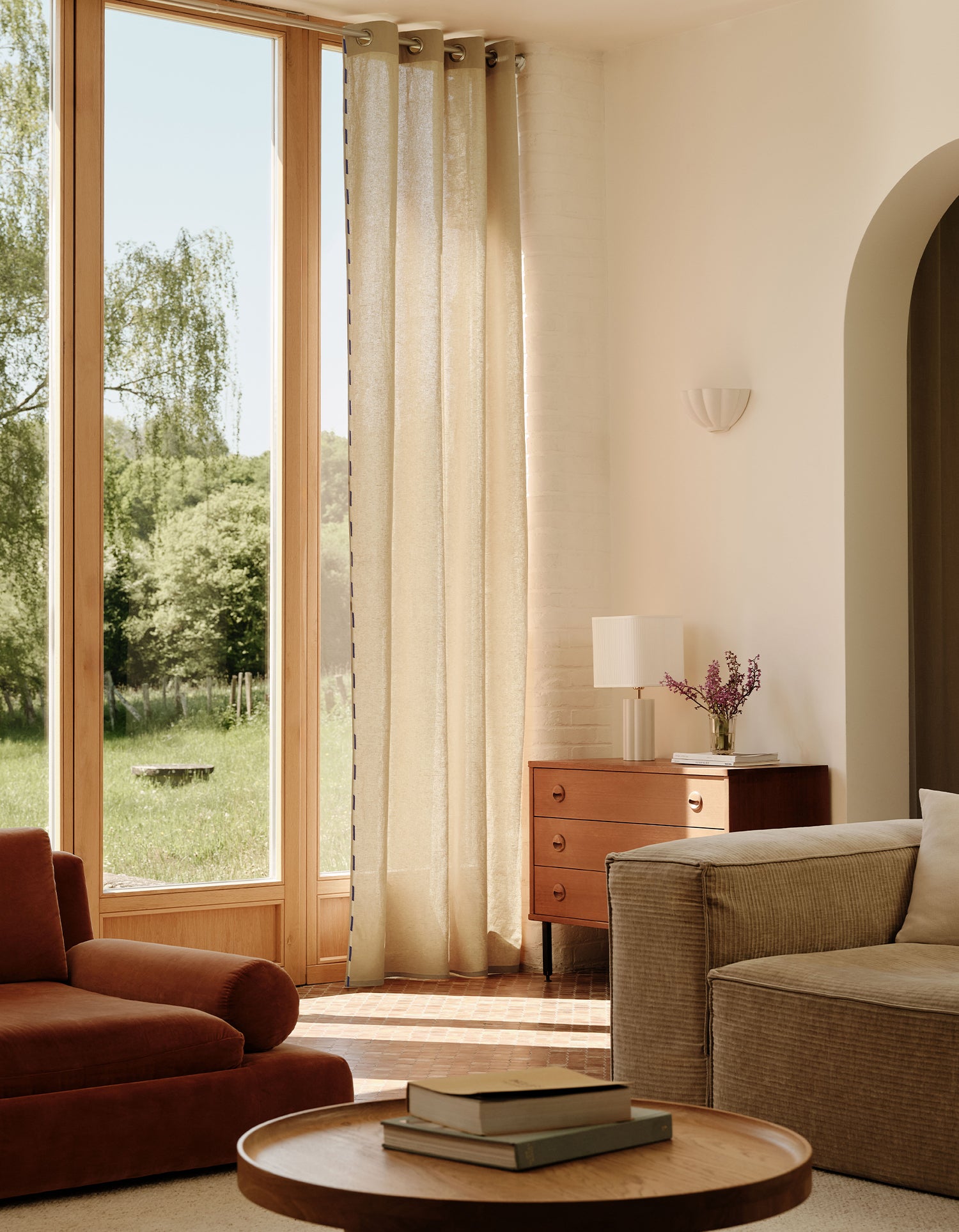 Lichtdurchlässiger Vorhang Comporta mit Ösen - Naturfarben & Blau