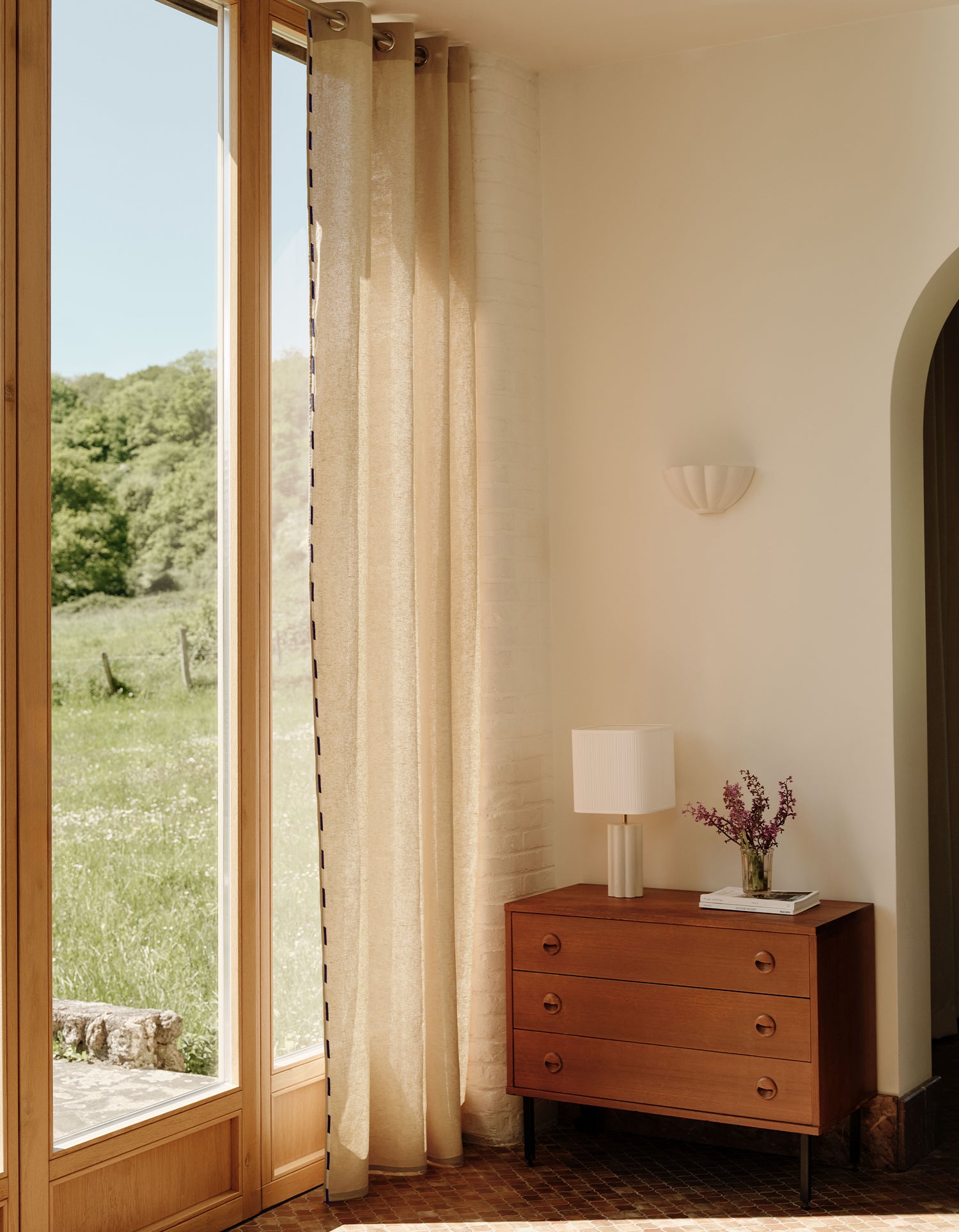 Lichtdurchlässiger Vorhang Comporta mit Ösen - Naturfarben & Blau