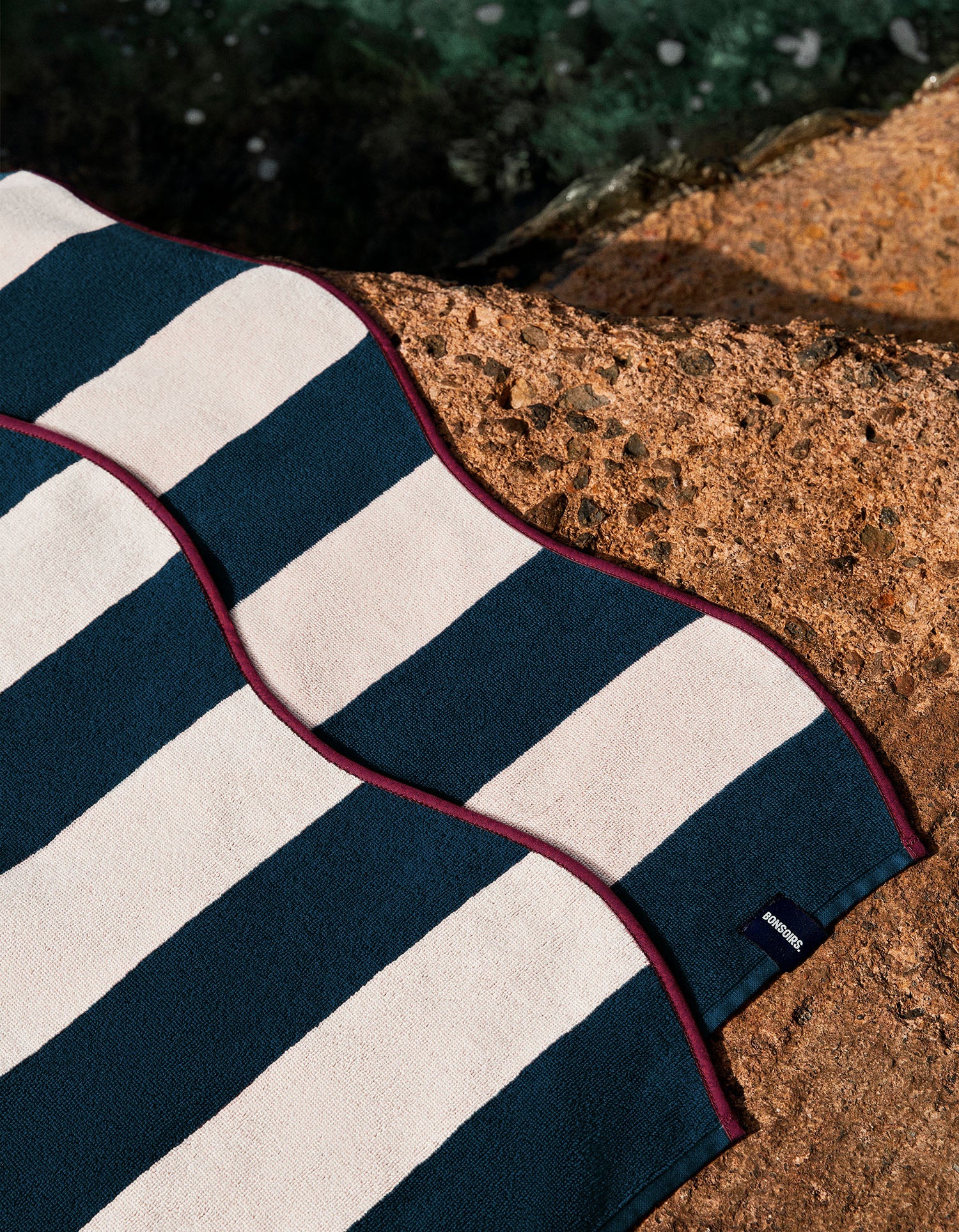 Serviette de plage - Rayure Cabine Bleue