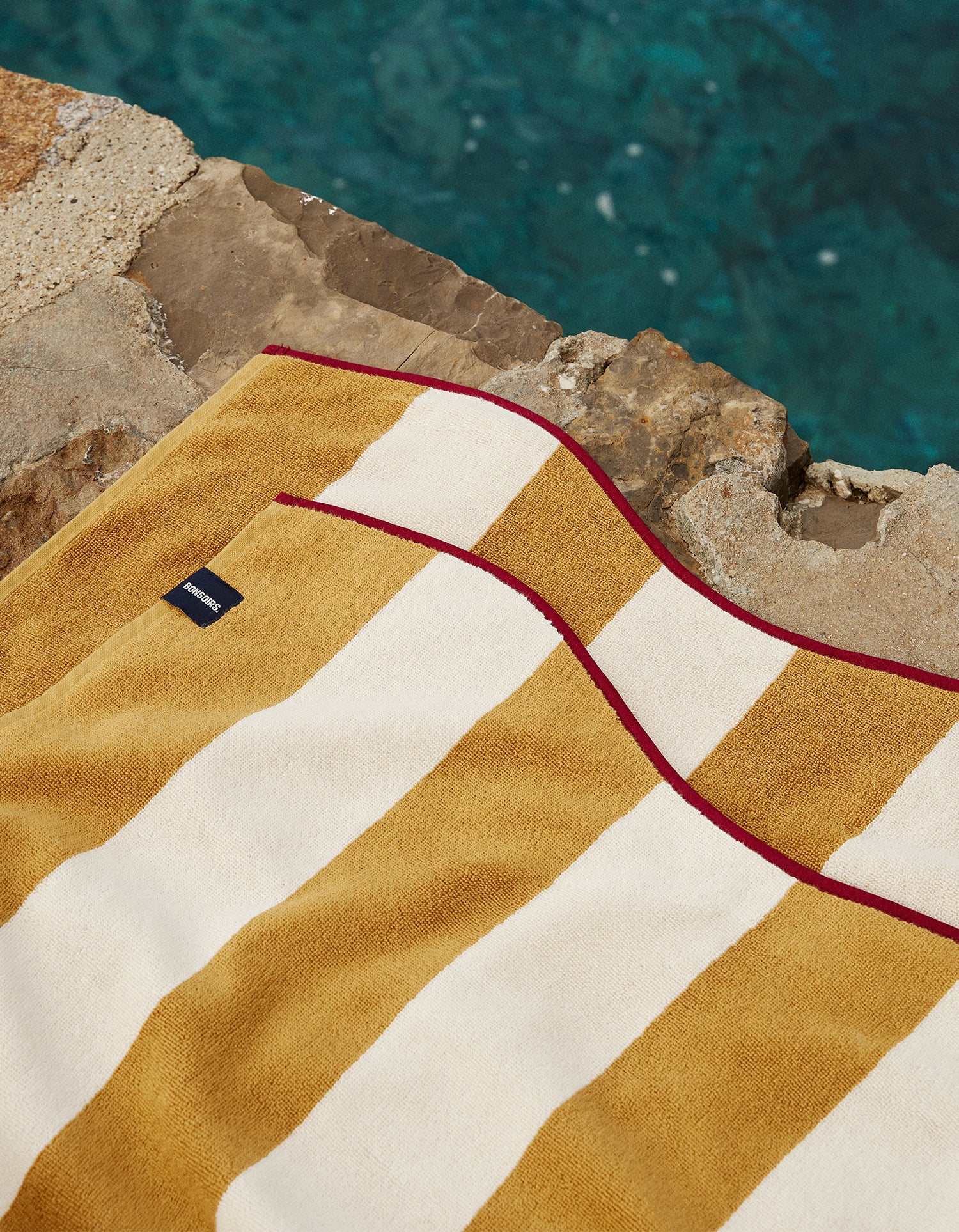 Serviette de plage - Rayure Cabine Jaune