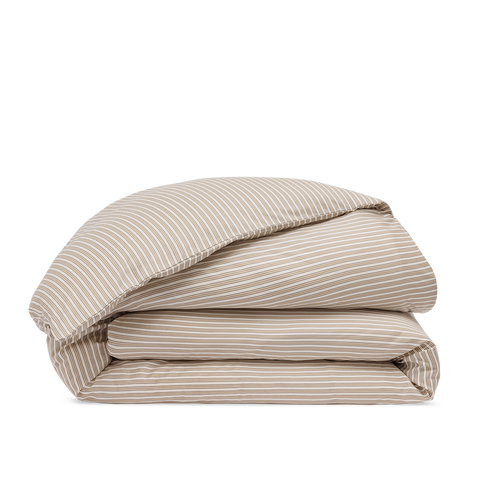 Housse de couette Satin de coton 200 fils - Rayé Rétro Beige