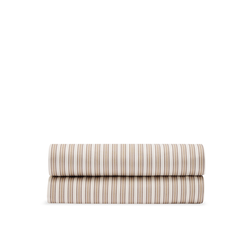Drap housse Satin de coton 200 fils - Rayé Rétro Beige