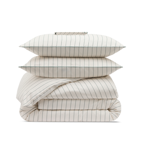 Satin Bettwäsche-set - Waldgrün Gestreift