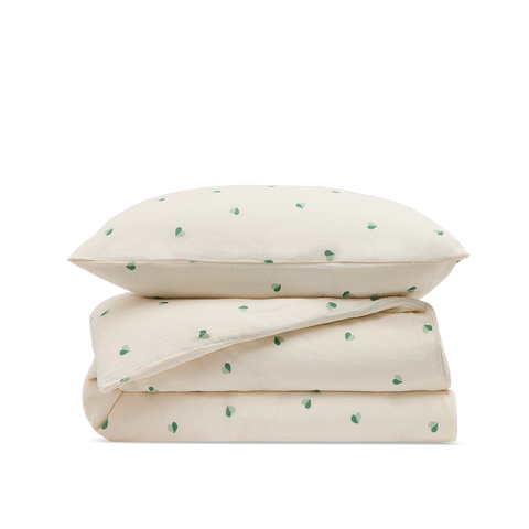 Musselin Bettwäsche-set Baby & Kind - Grüne Herzen