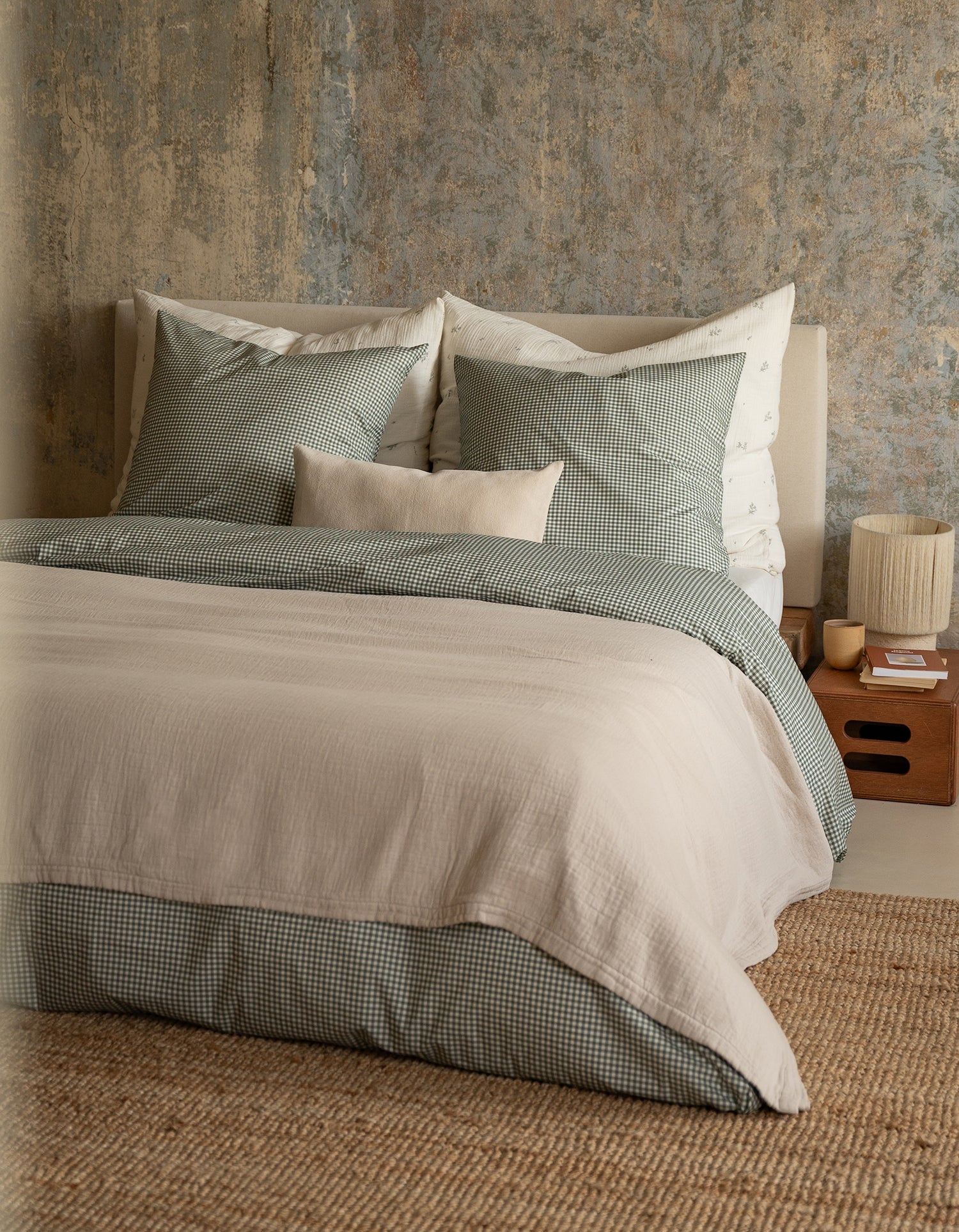 Housse de couette Percale de coton 120 fils - Mini Vichy Vert