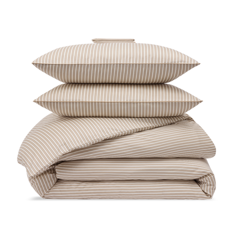 Satin Bettwäsche-set - Retro Gestreift Beige