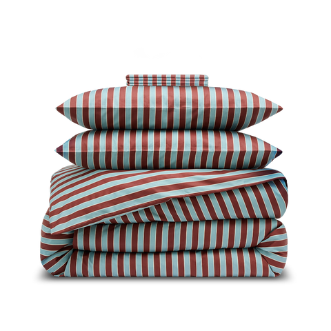 Satin Bettwäsche-set - Clubstreifen Burgunder