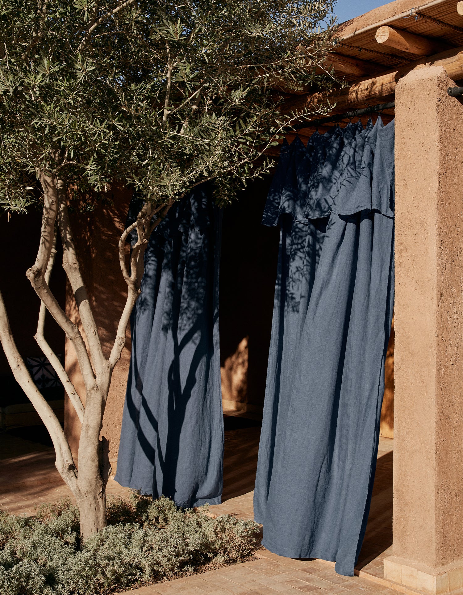 Vorhang aus gewaschenem Leinen - Blau