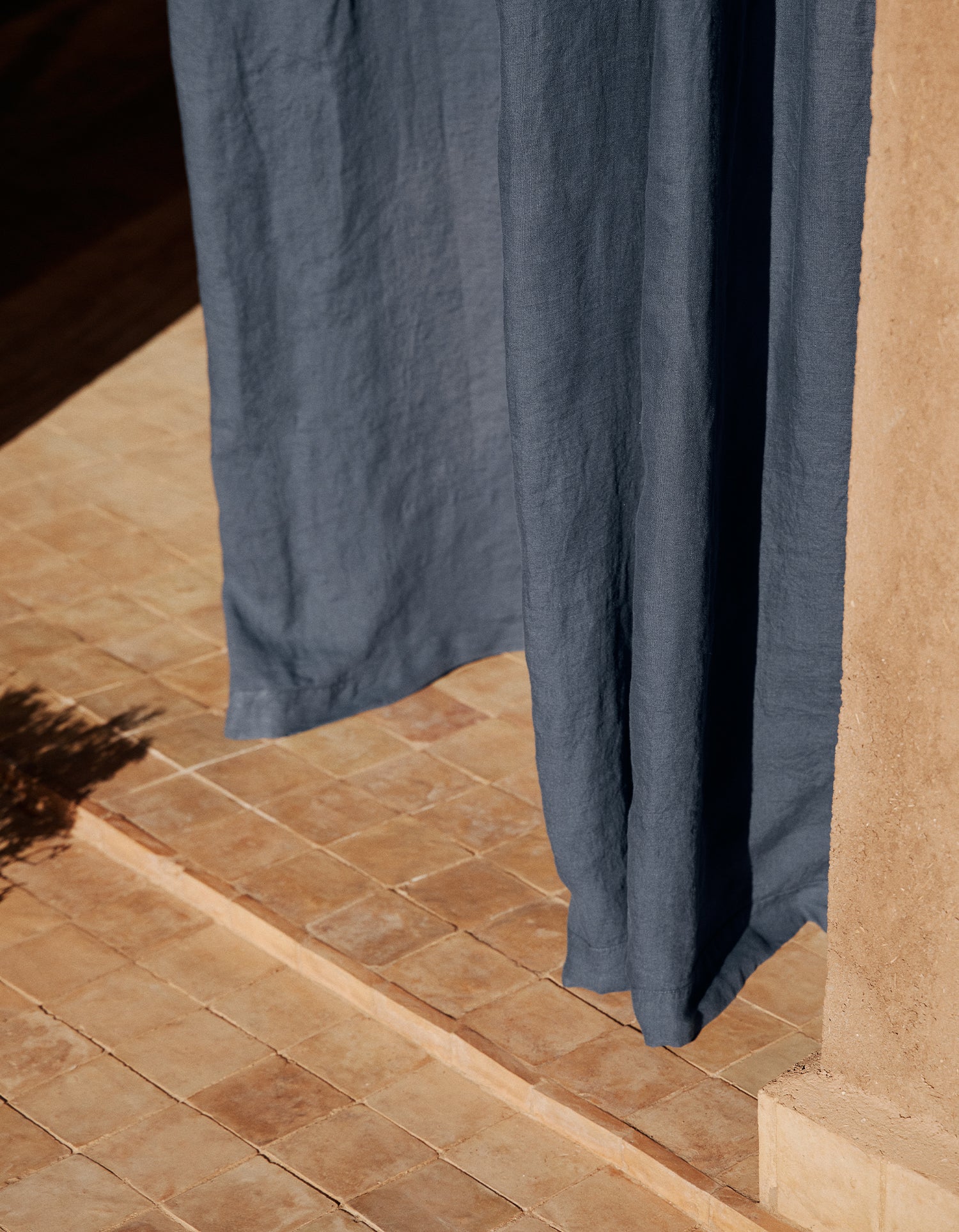 Vorhang aus gewaschenem Leinen - Blau