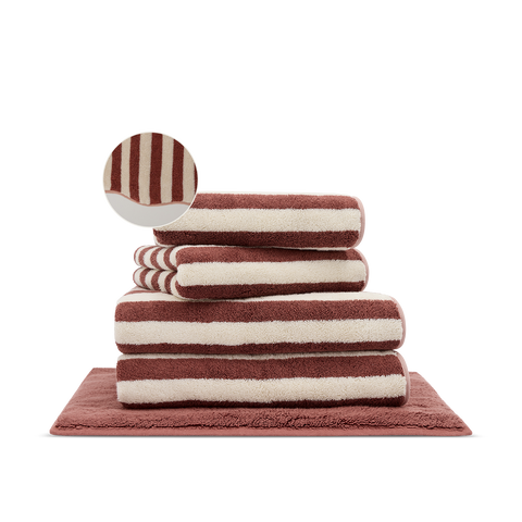 Set da bagno Wavy - Righe Terracotta & Rosa