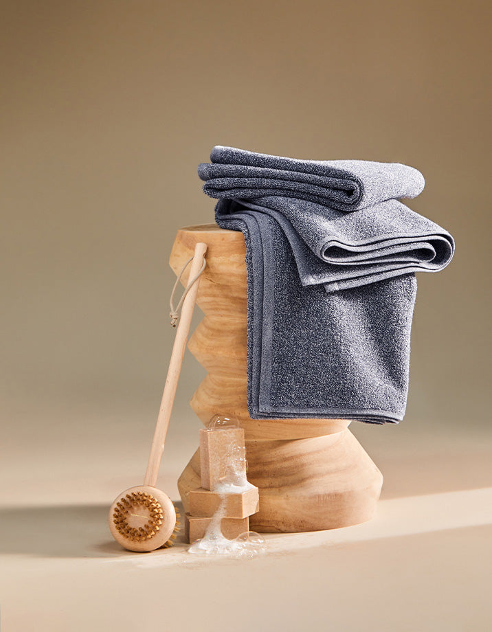 Serviette de bain coton recyclé - Chiné Bleu