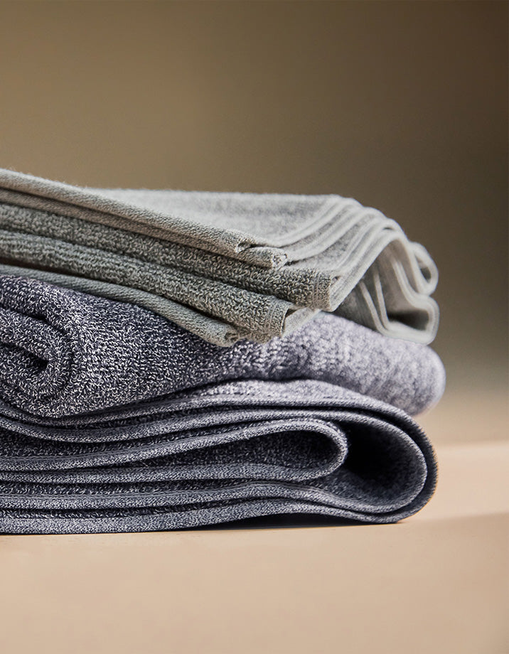Serviette de bain coton recyclé - Chiné Bleu
