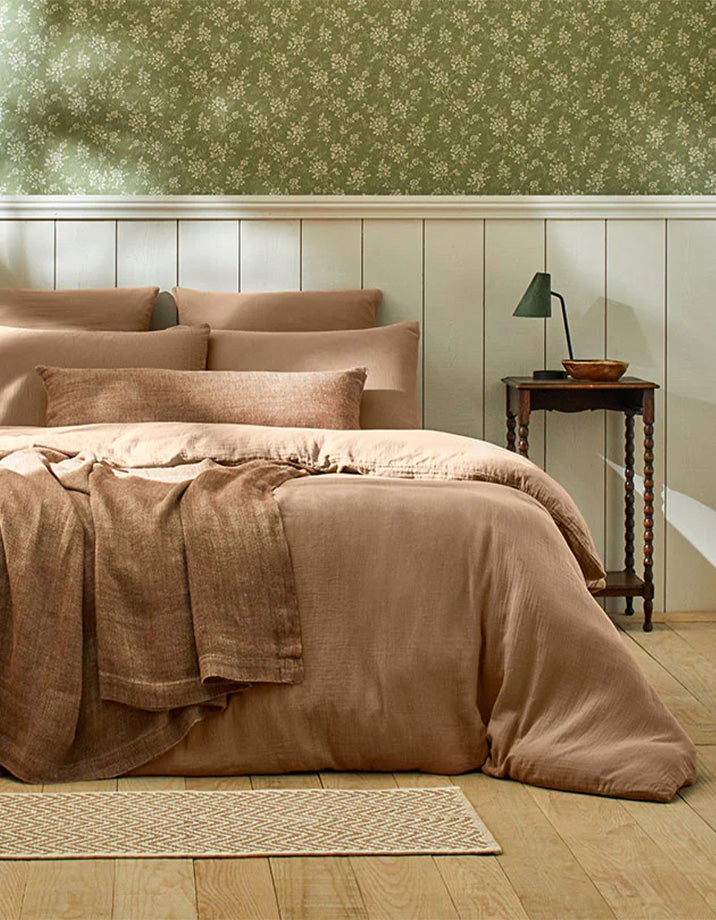 La housse de coussin long Lin - Chevron Caramel