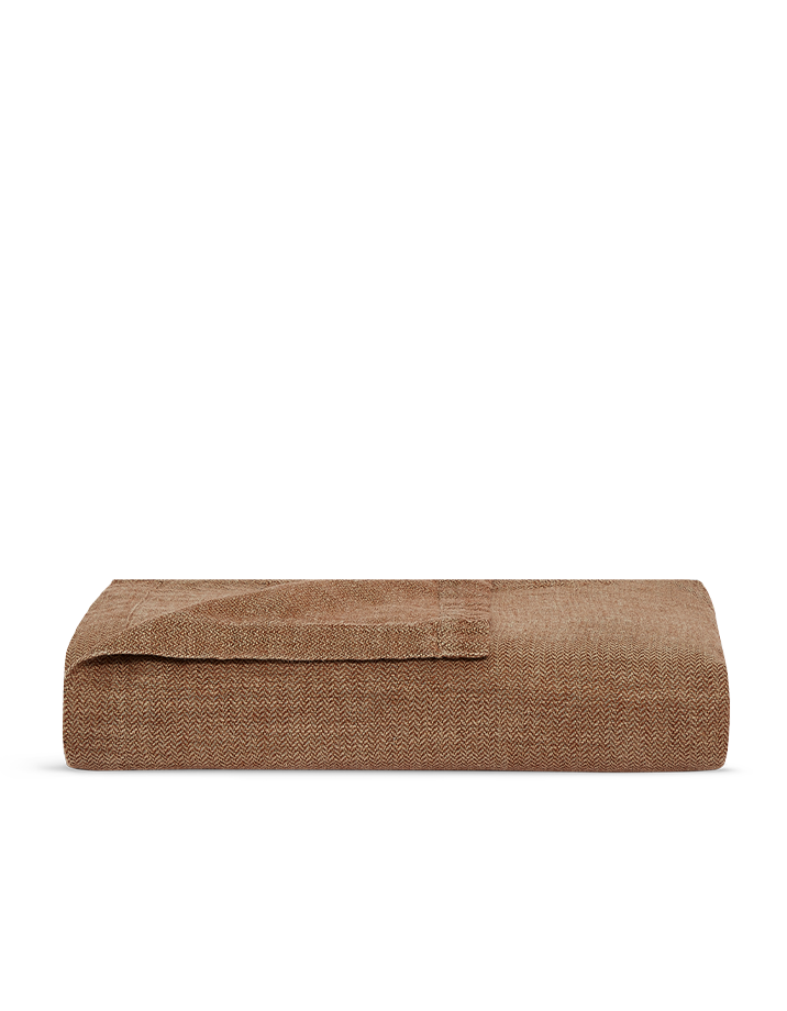 Linnen bedsprei - Karamel Chevron