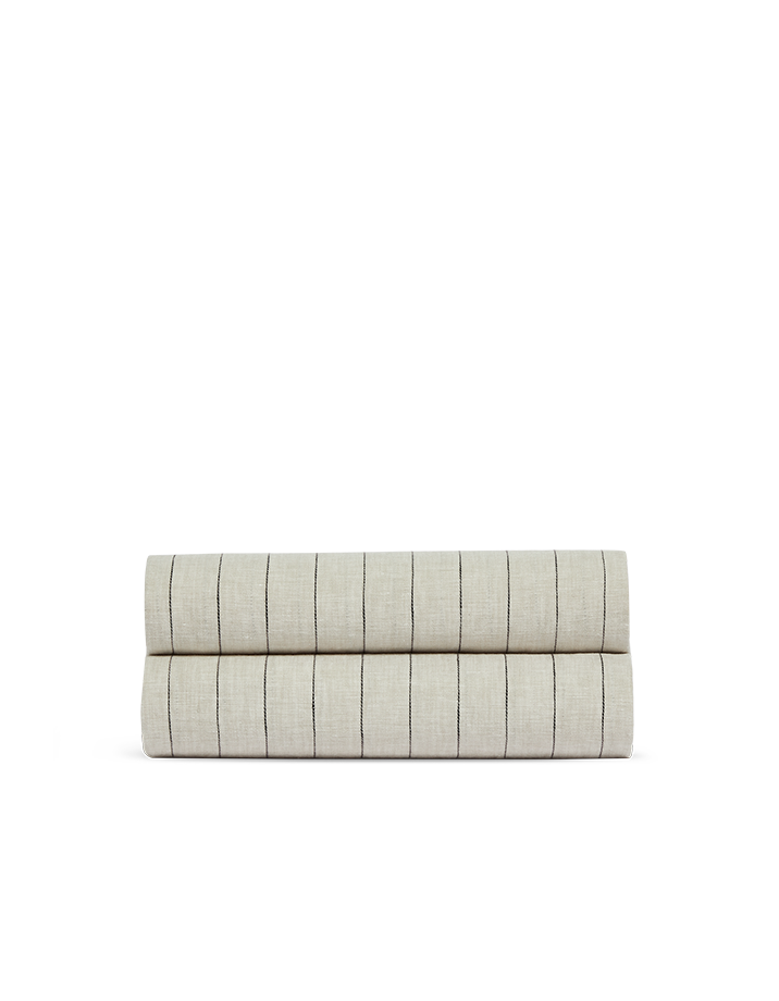 Drap plat Lin lavé français - Rayé Carbone