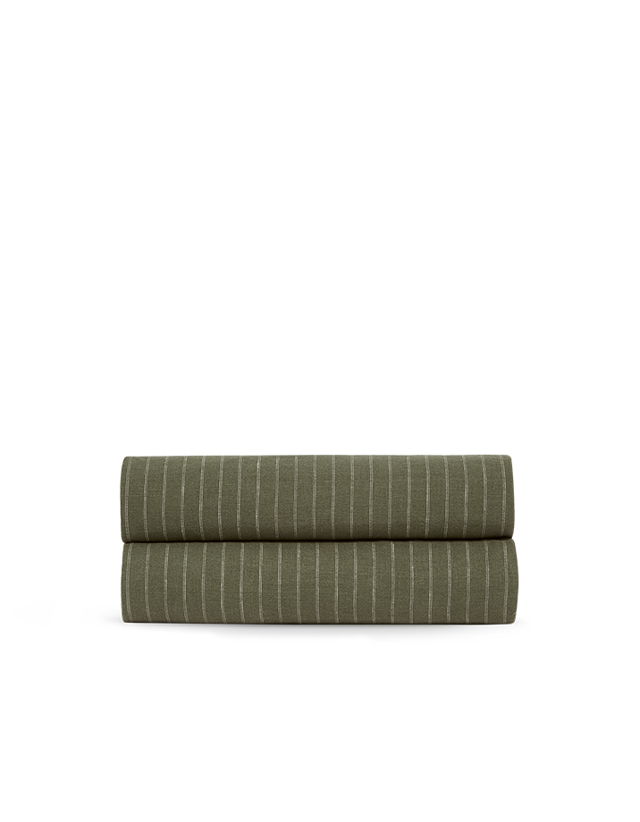 Drap plat Lin lavé français - Rayé Olive
