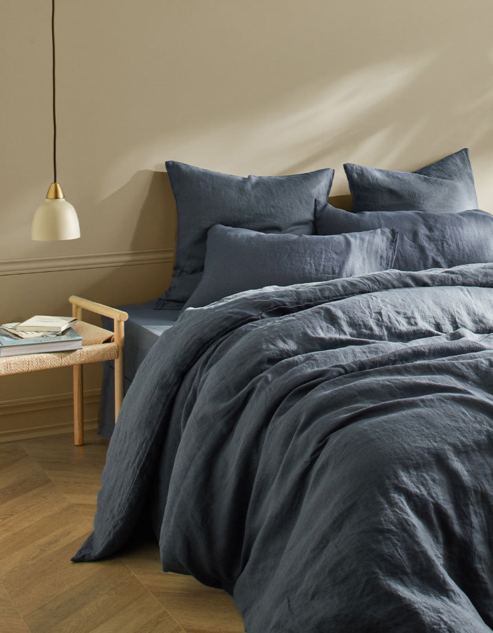 Drap plat Lin lavé français - Juste Le Bleu