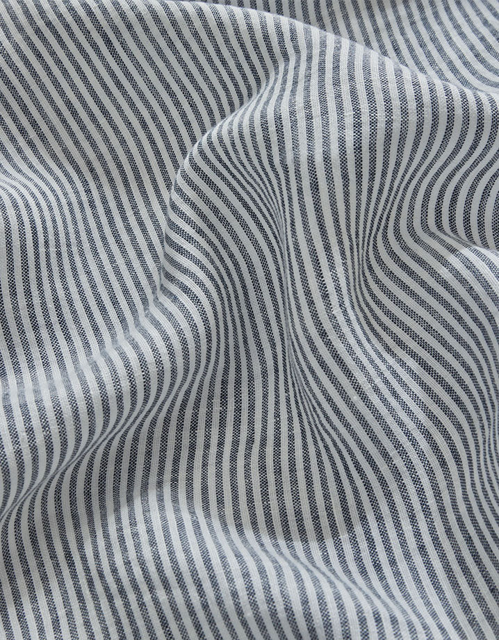 Drap plat Lin lavé français - Juste Le Rayé Marine