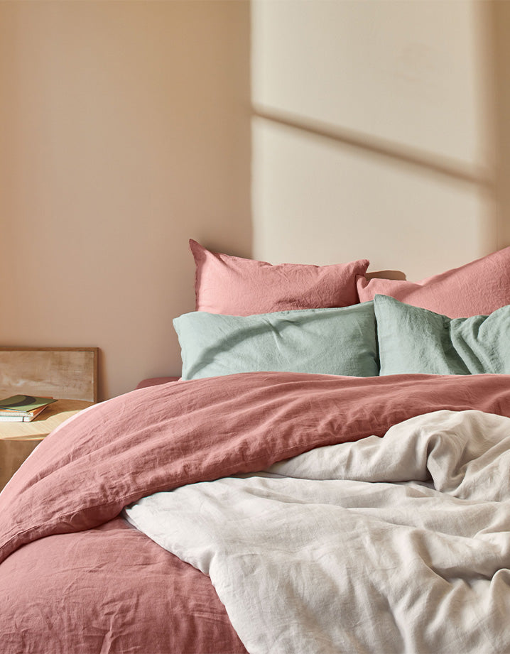 Drap plat Lin lavé français - Juste Le Vieux Rose