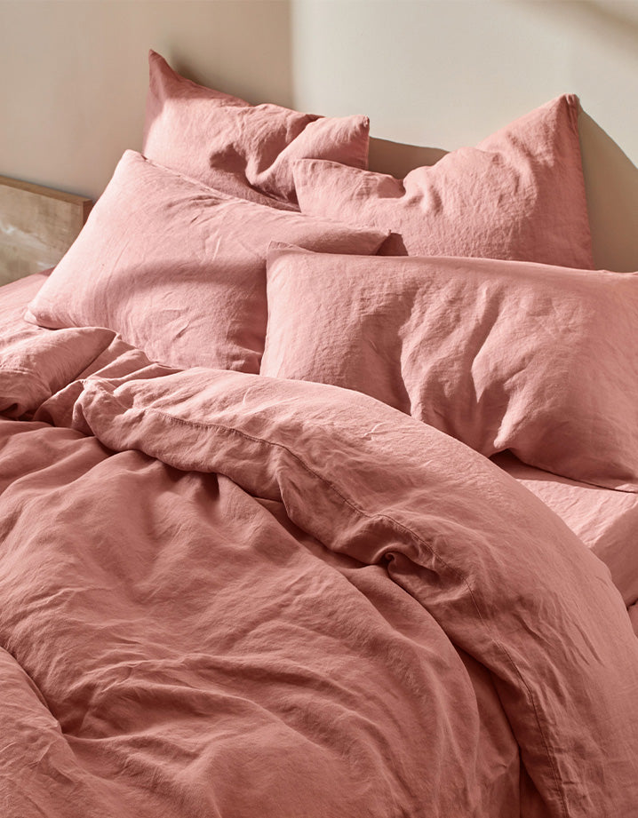 Drap plat Lin lavé français - Juste Le Vieux Rose