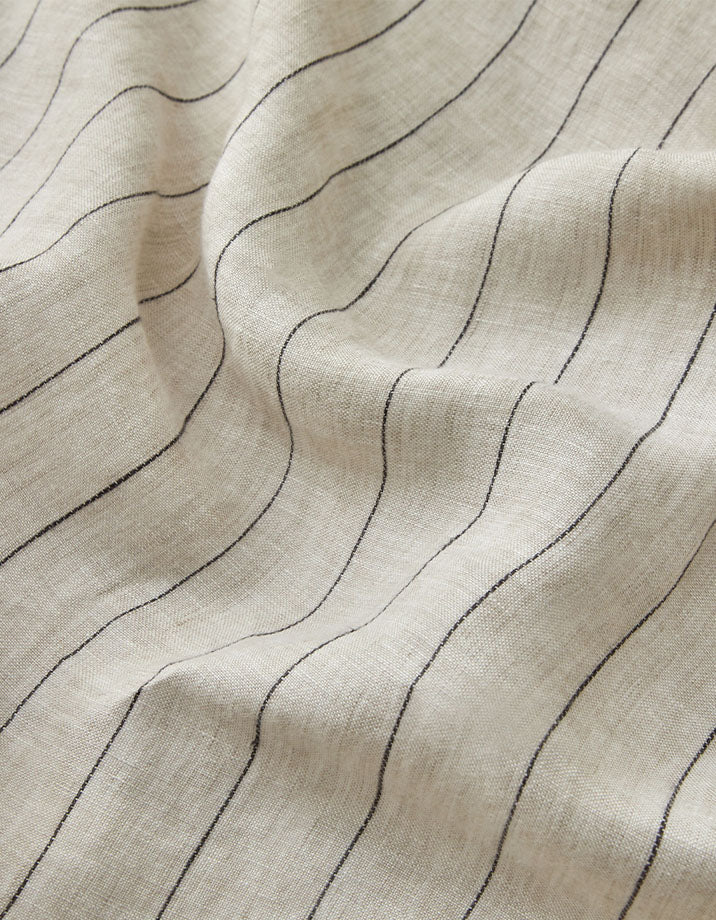 Drap plat Lin lavé français - Rayé Carbone
