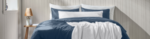 Housse de couette en satin de coton bleu pour une ambiance relaxante 