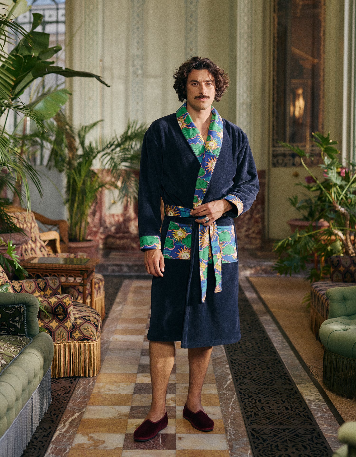 Peignoir moelleux velours Famiglia - Bleu Nuit