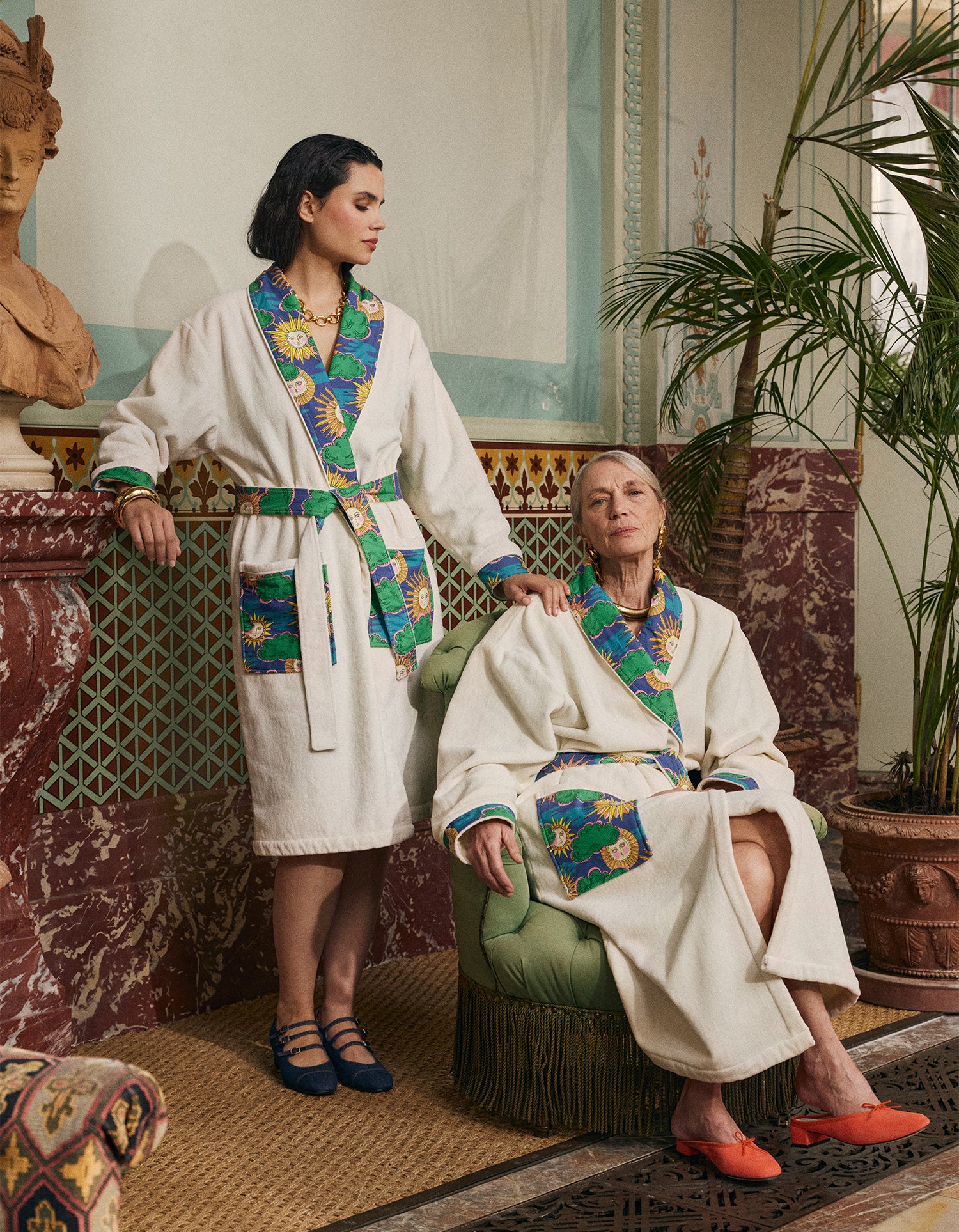 Peignoir moelleux velours Famiglia - Écru