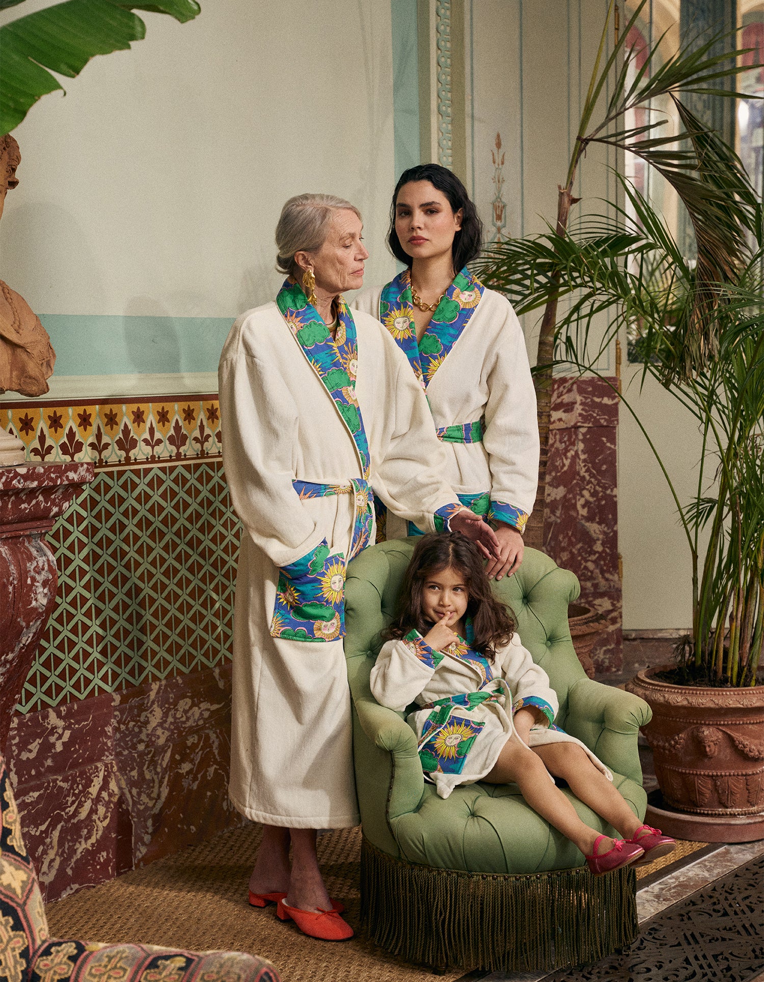 Peignoir moelleux velours Famiglia - Écru