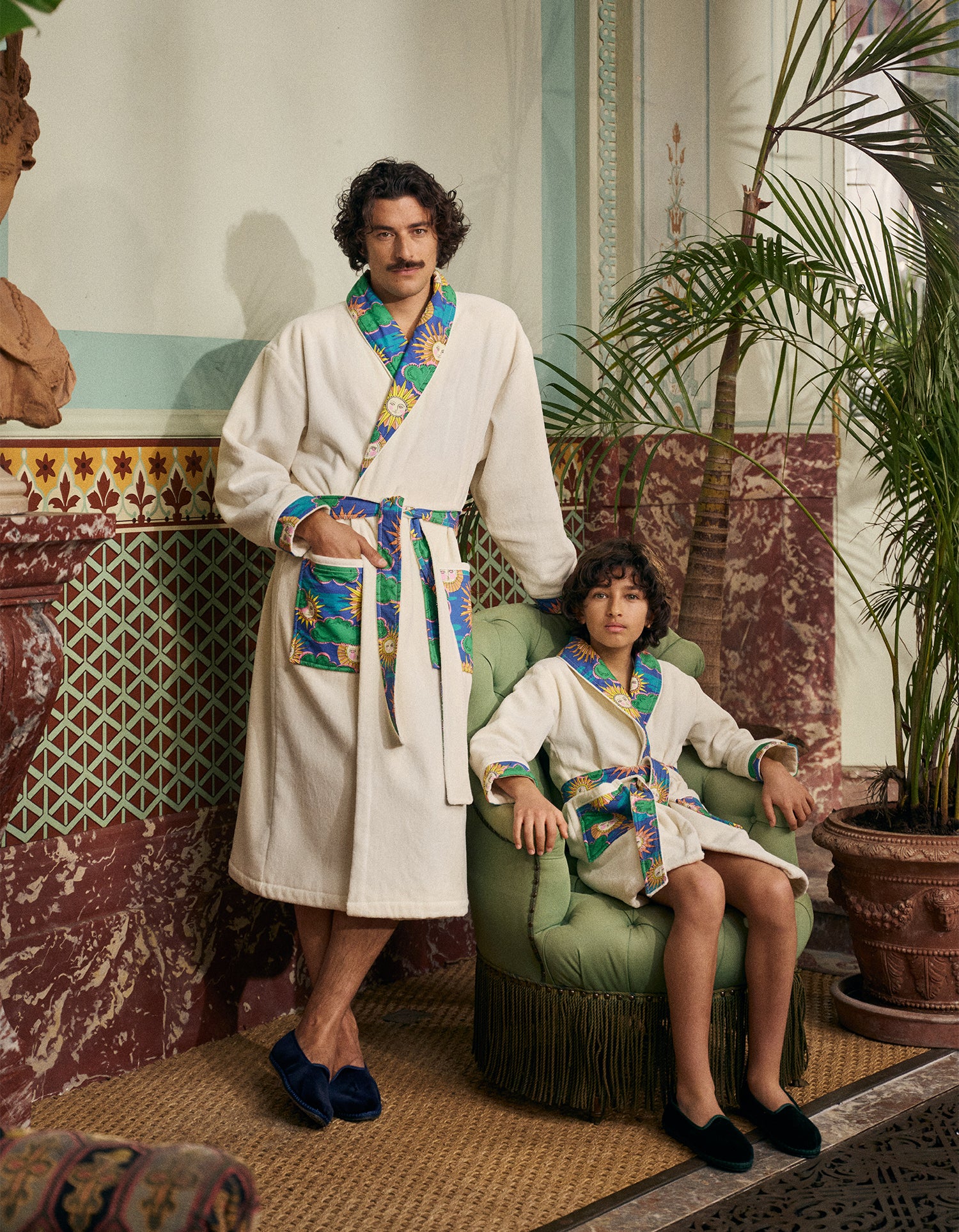 Peignoir moelleux velours Famiglia - Écru