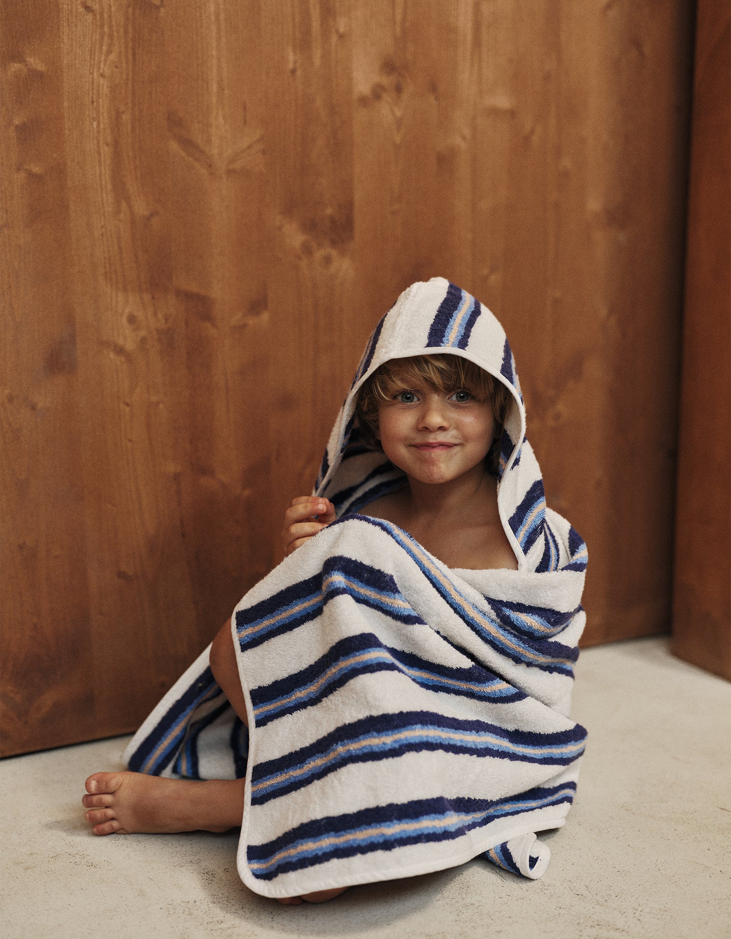 Kids' Plush Velour Hooded Towel - Cobalt Stripe