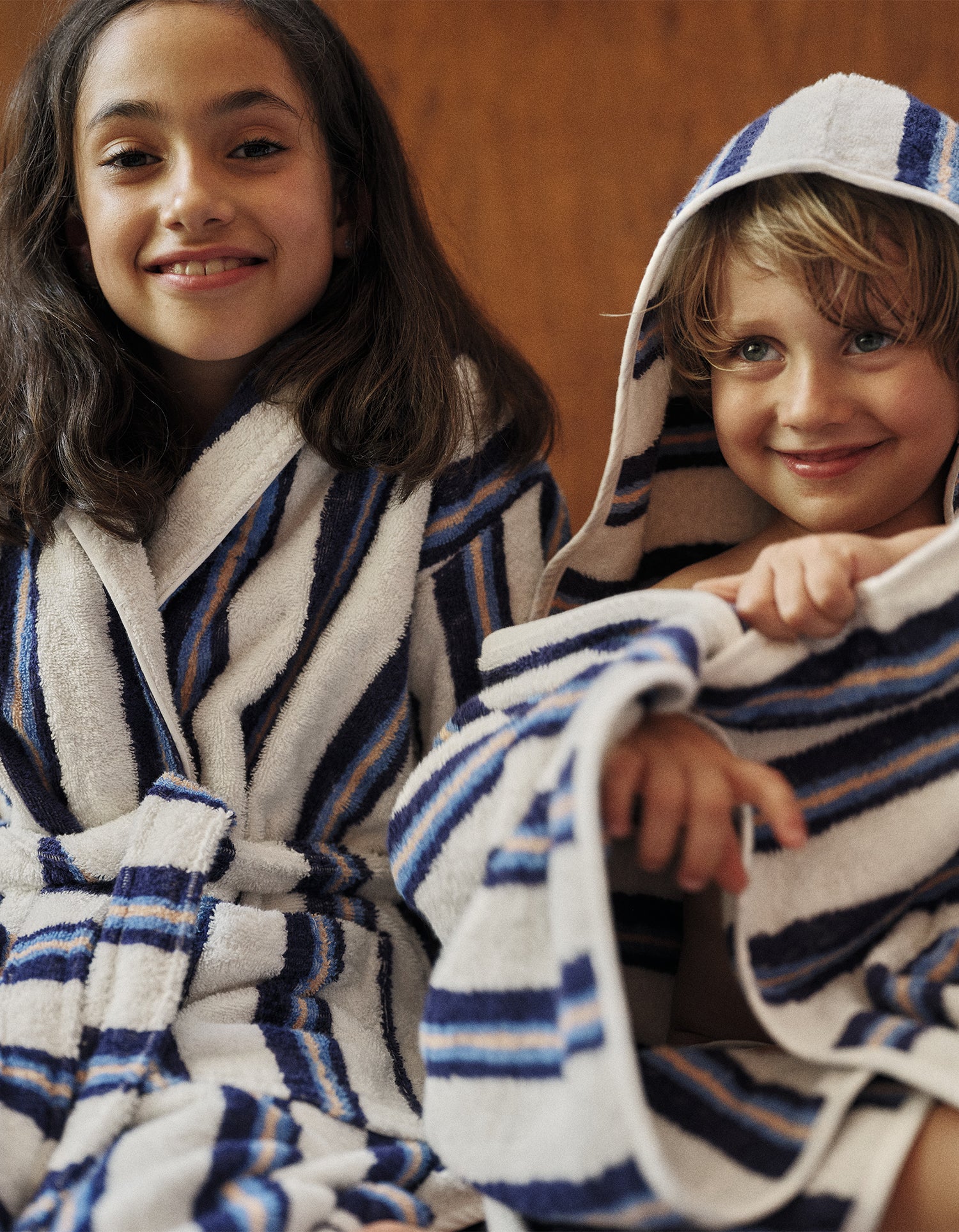 Kids' Plush Velour Hooded Towel - Cobalt Stripe
