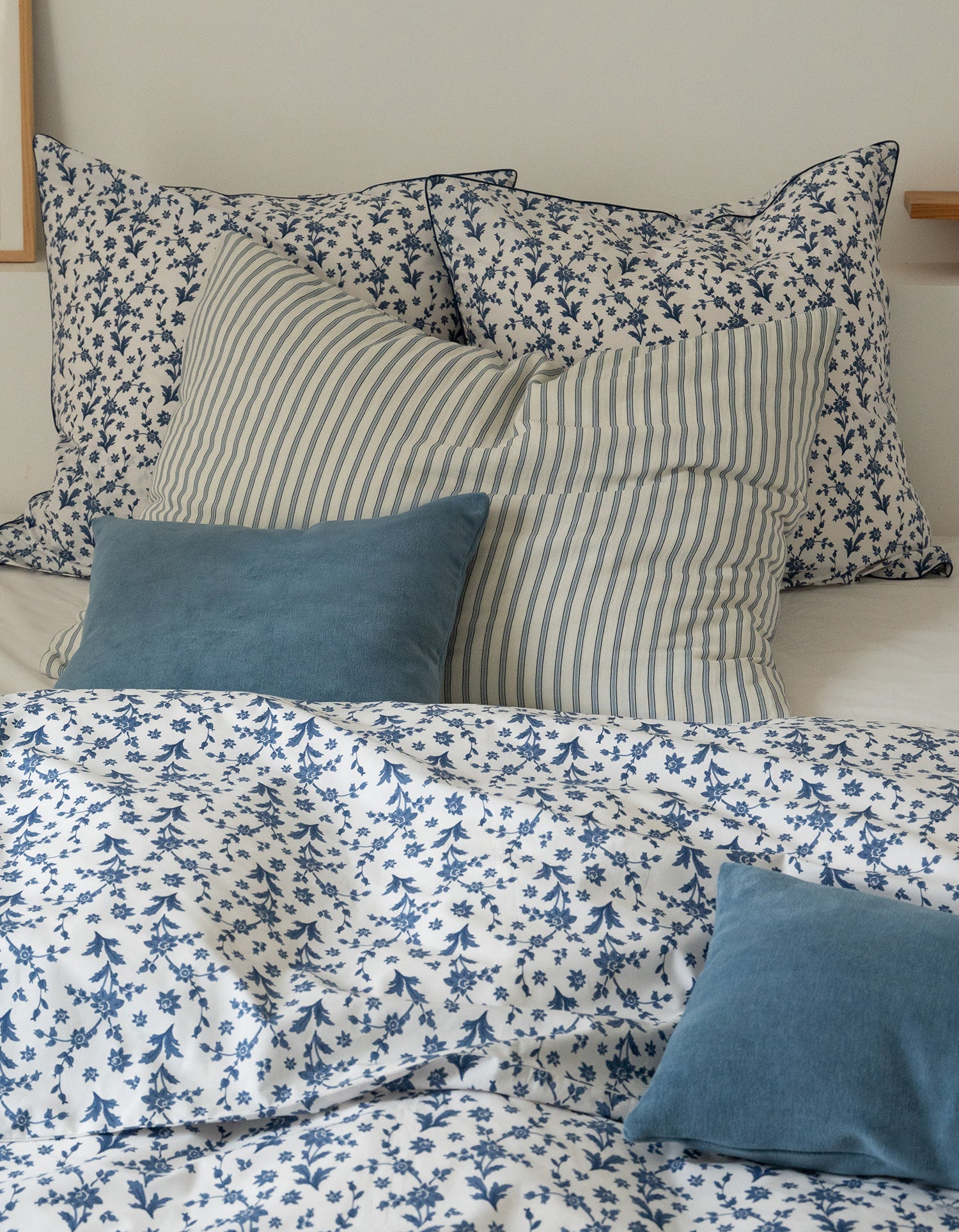 Maxi housse de coussin Gaze de coton - Rayure Vintage Bleue