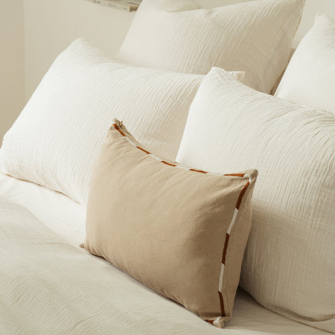 Housse de Coussin long Brodée - Naturel