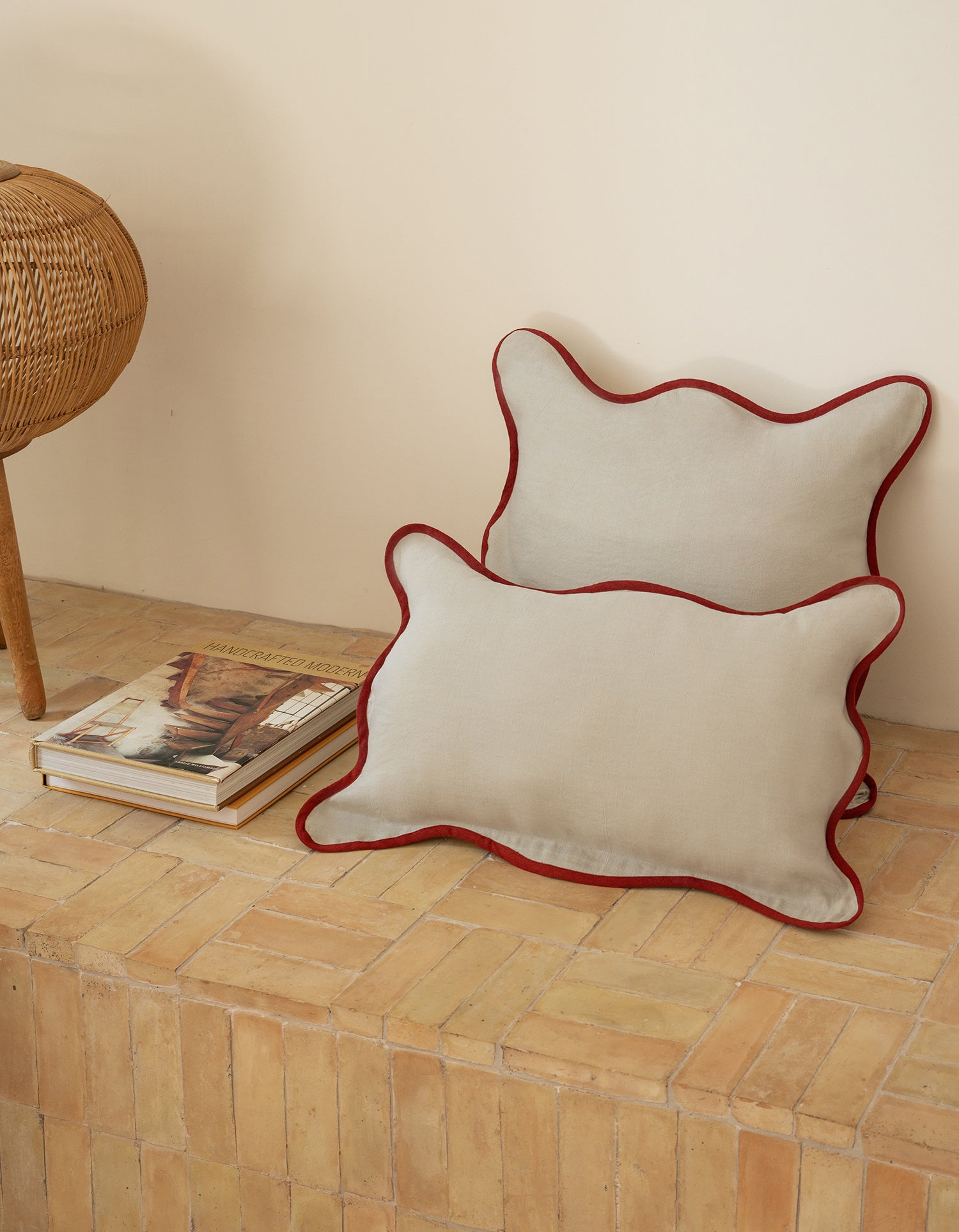 Housse de coussin carré Festonnée - Naturel / Terracotta