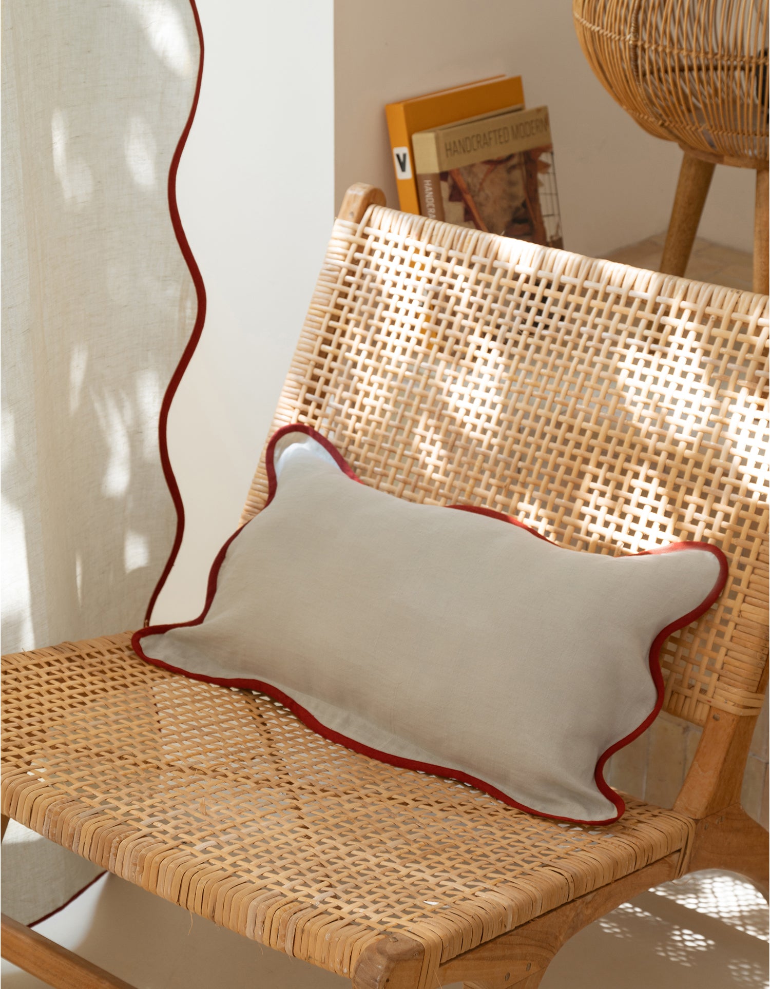 Housse de coussin long Festonnée - Naturel / Terracotta