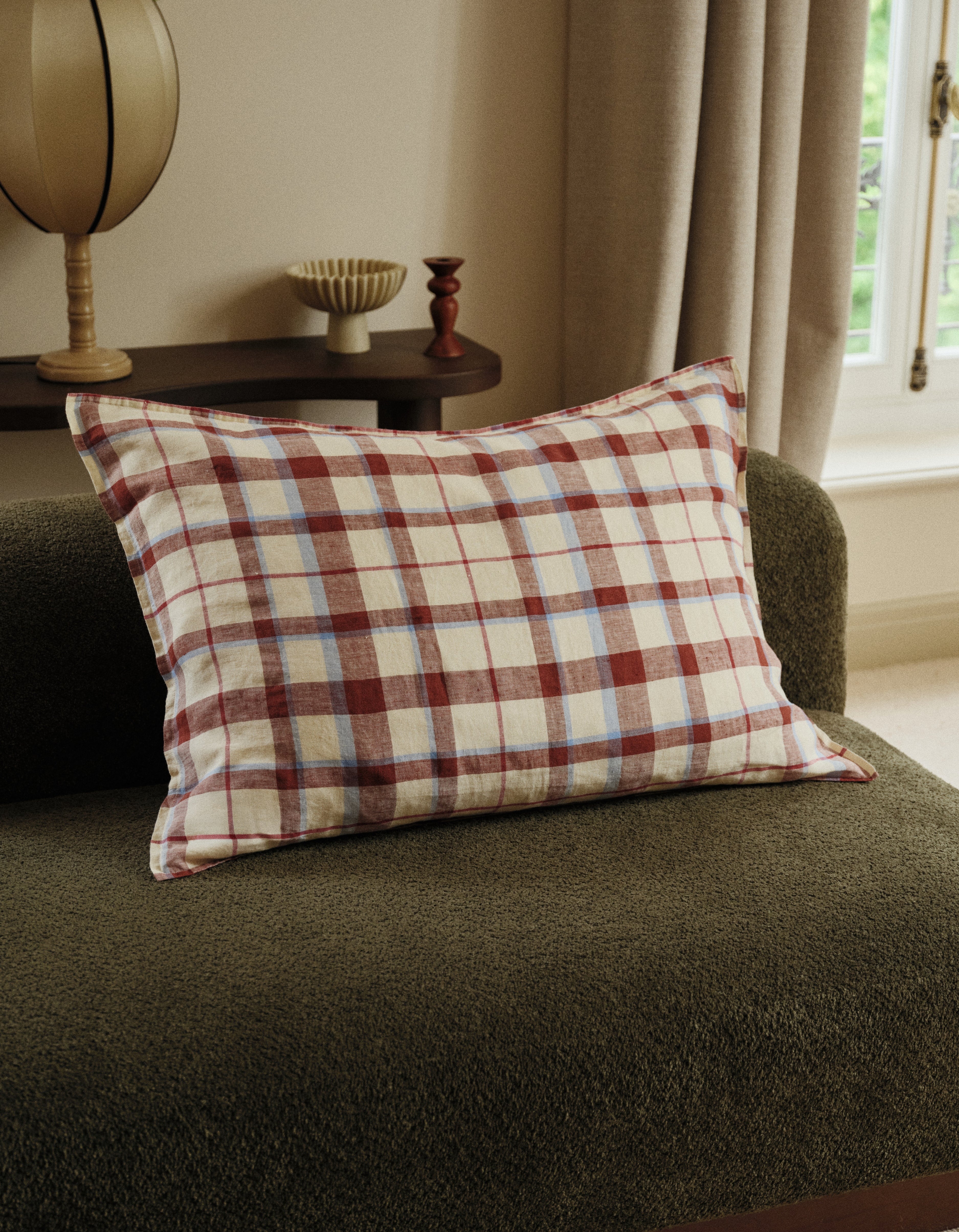 Maxi fodera per cuscino in lino lavato - Tartan Carminio
