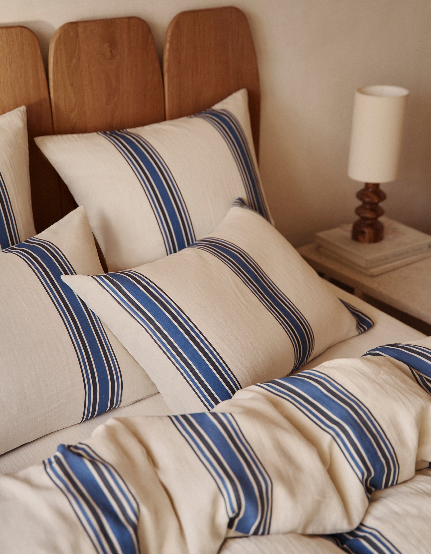 Copripiumino in Garza di Cotone doppio strato - Righe Indaco