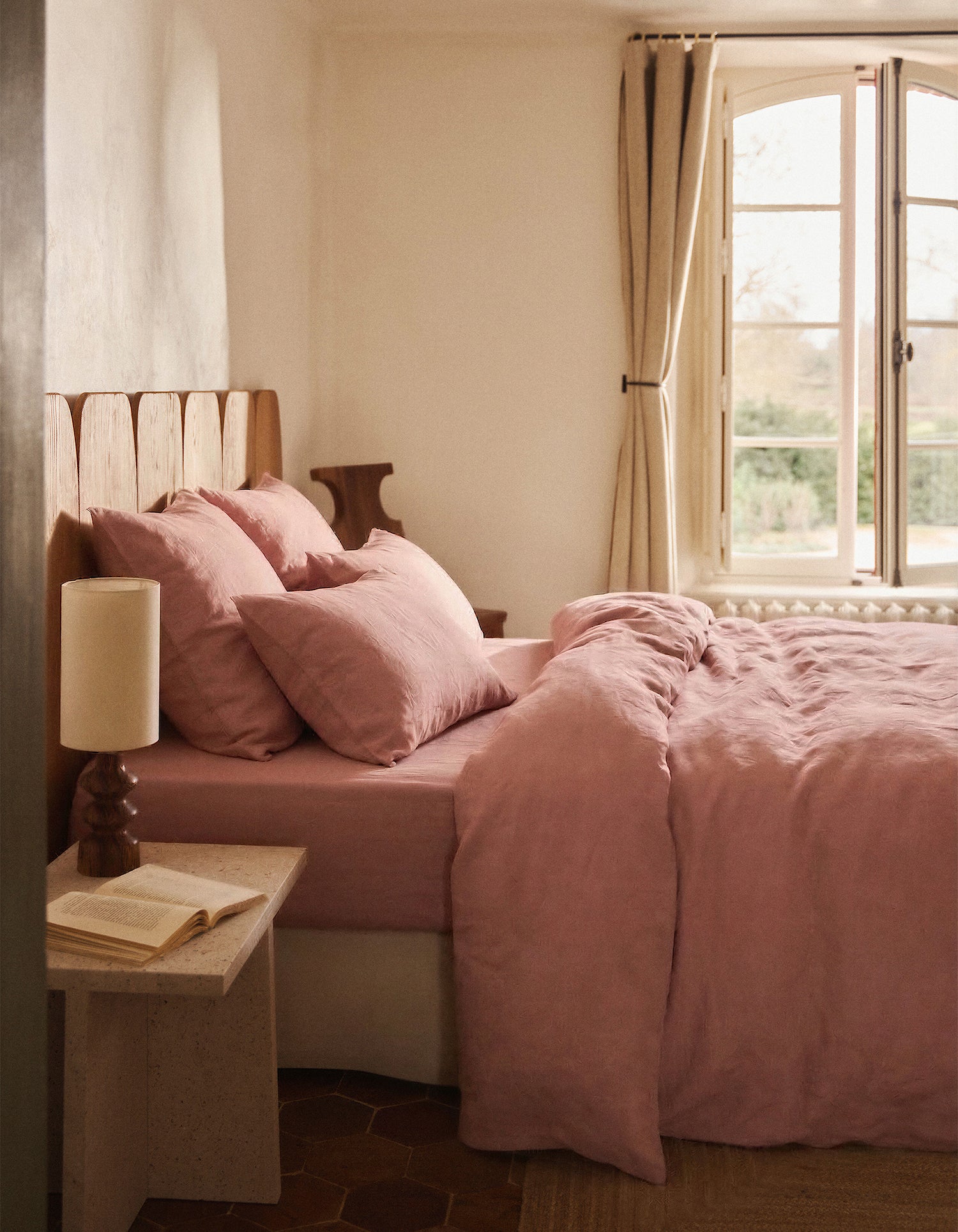 Coppia di federe in lino lavato francese - Rosa Antico