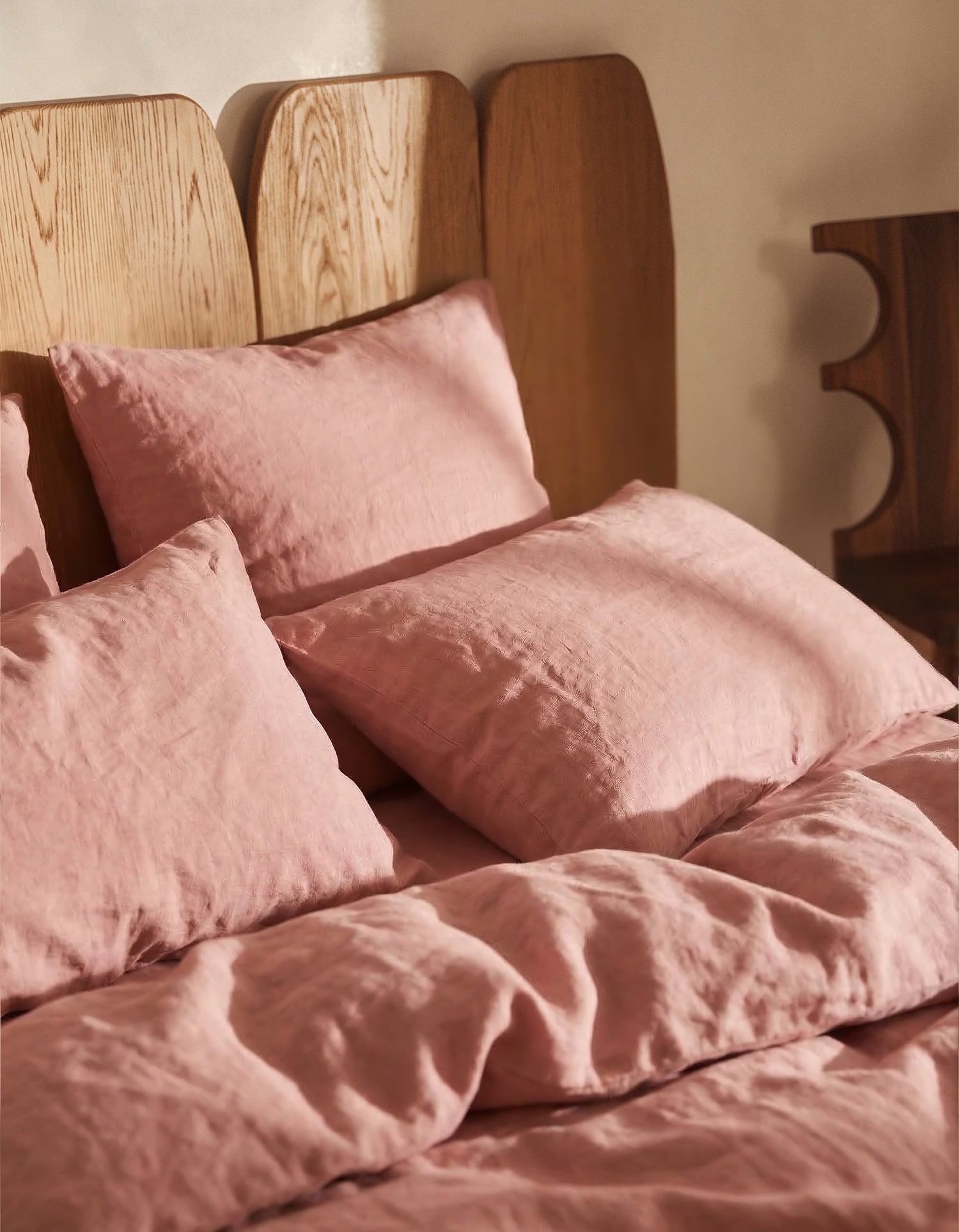 Coppia di federe in lino lavato francese - Rosa Antico