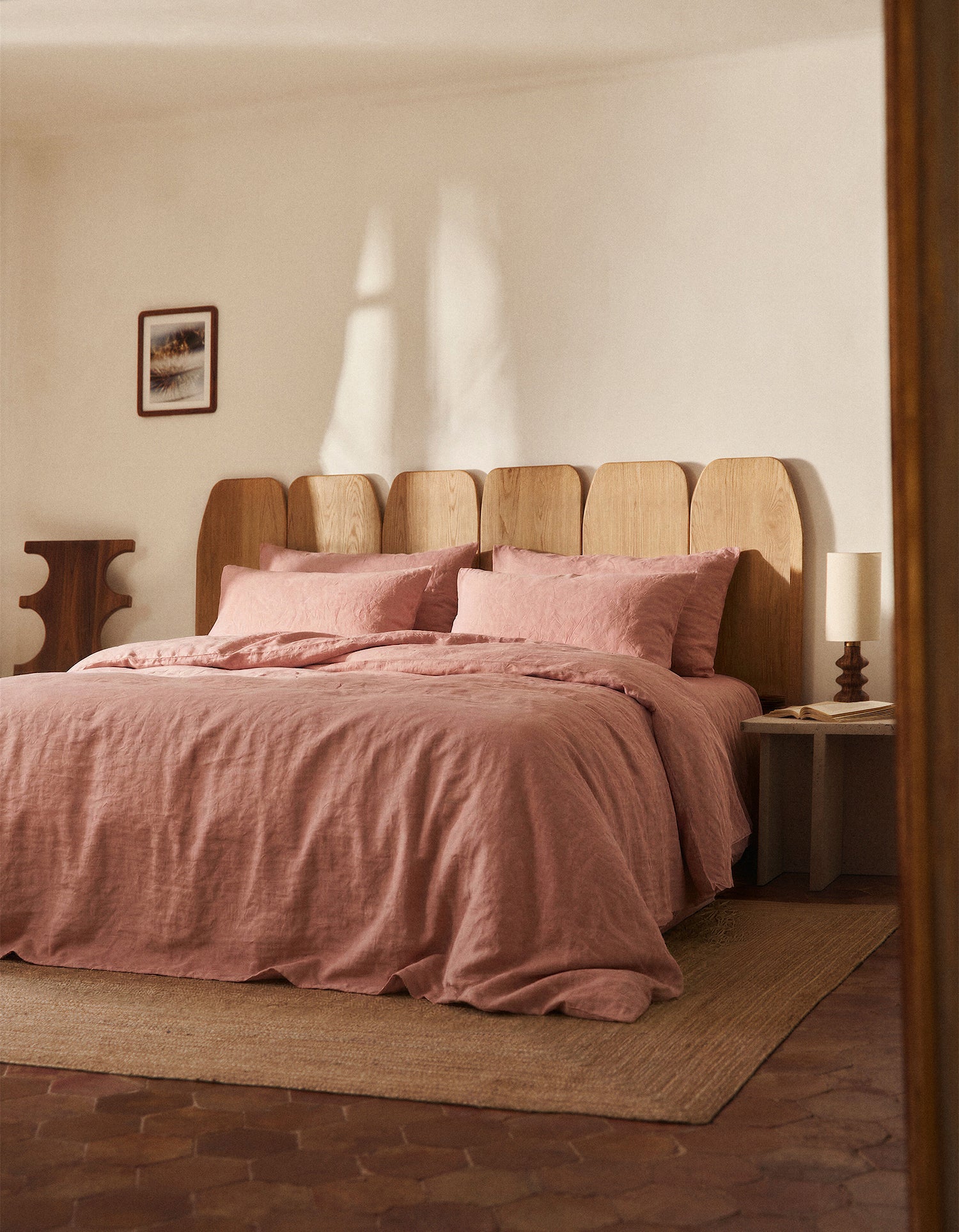 Coppia di federe in lino lavato francese - Rosa Antico