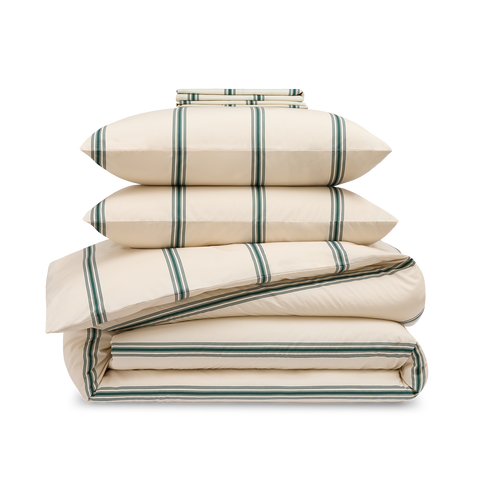 Parure Percale de coton 120 fils - Rayure Emeraude