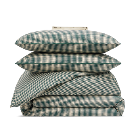 Parure Satin de coton - Pied-de-poule Vert Forêt - 160x200 / 240x220 / 65x65