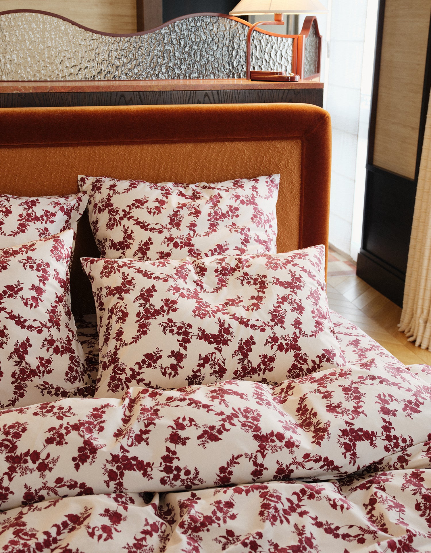 Taies d'oreiller x2 Percale de coton 120 fils - Fleur Grenat