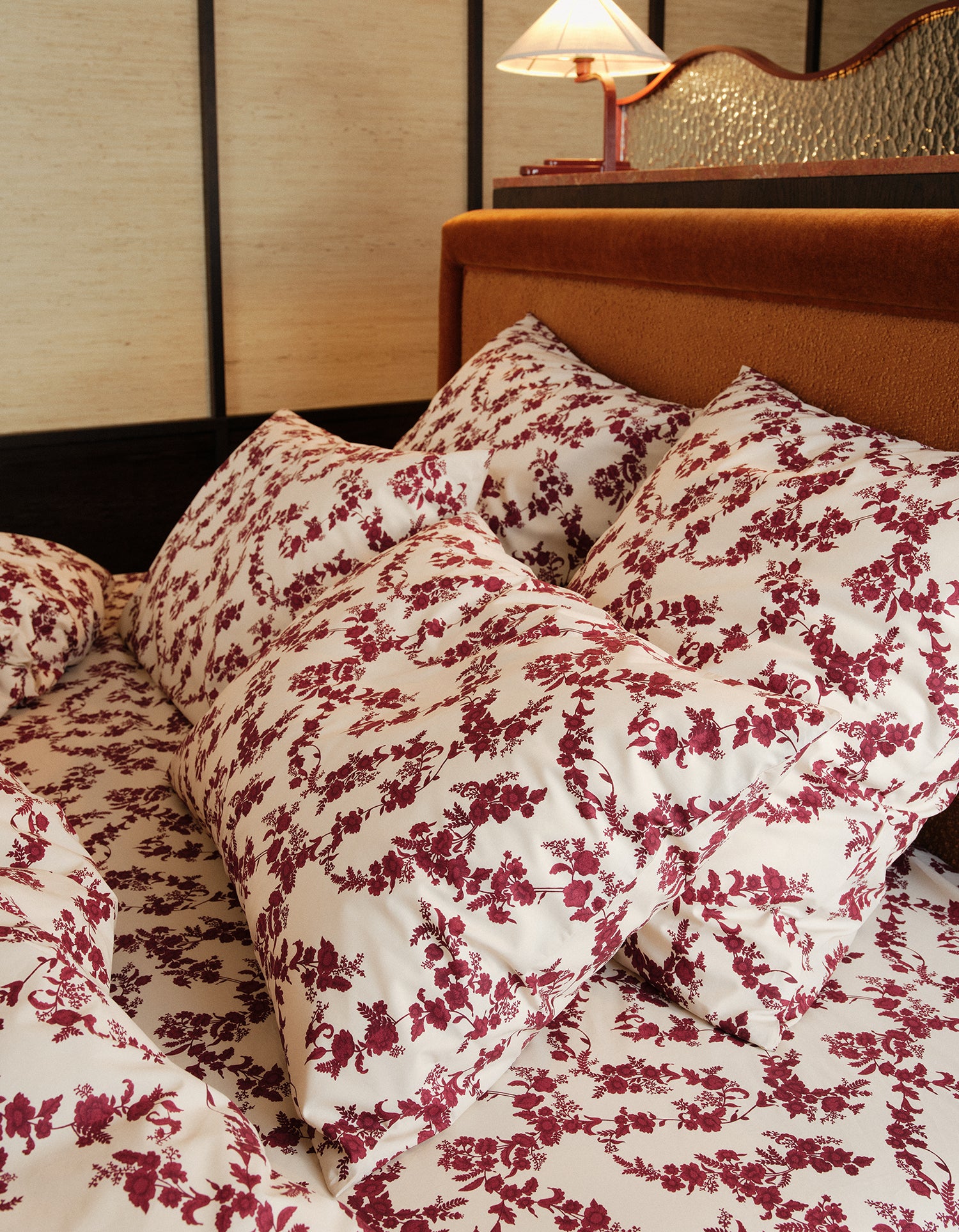 Taies d'oreiller x2 Percale de coton 120 fils - Fleur Grenat