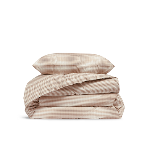 Parure Percale de Coton Enfant - Mini Vichy Beige