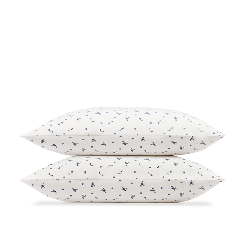 Taies d'oreiller x2 Percale de coton 120 fils - Fleur Bleue